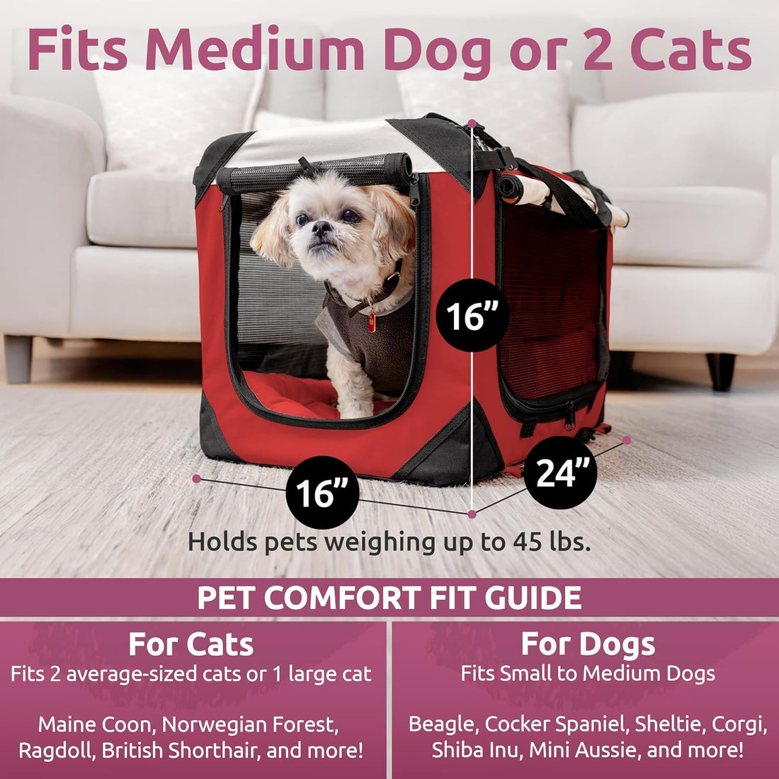 Large Soft-Sided Pet Carrier – Fits 2 Cats or Medium Dog, Travel & Vet Friendly with Removable Bed and Privacy Windows