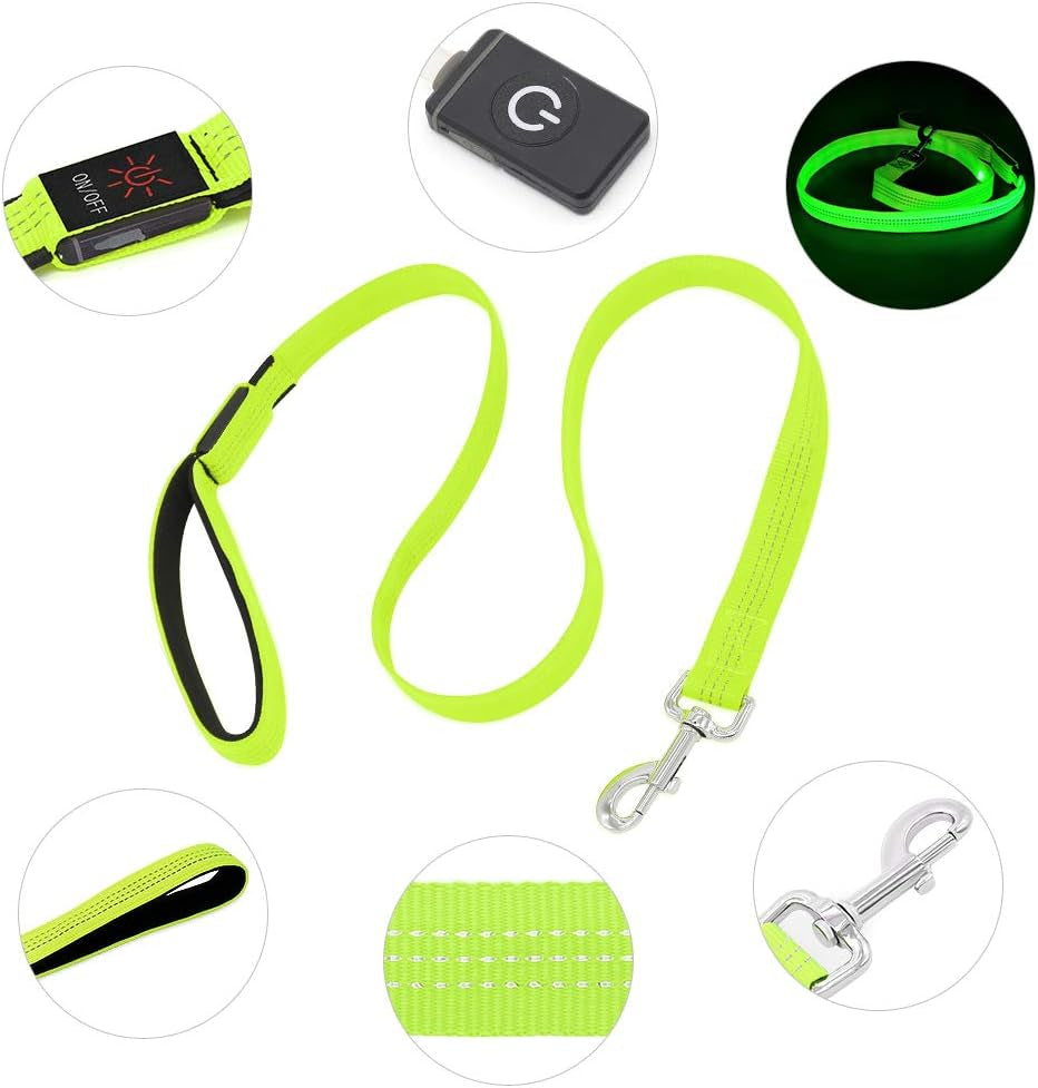 LED Dog Leash, 4FT Reflective Light up Dog Leash, Safety Flashing Dog Lead Light Glow in the Dark (Green Ⅲ)