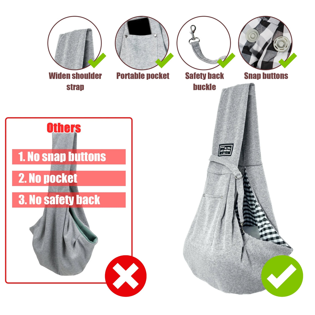 Dog Sling Carrier, Pet Sling for Small Dogs Puppy Cats up to 15Lbs, for Outdoor Travel, Black