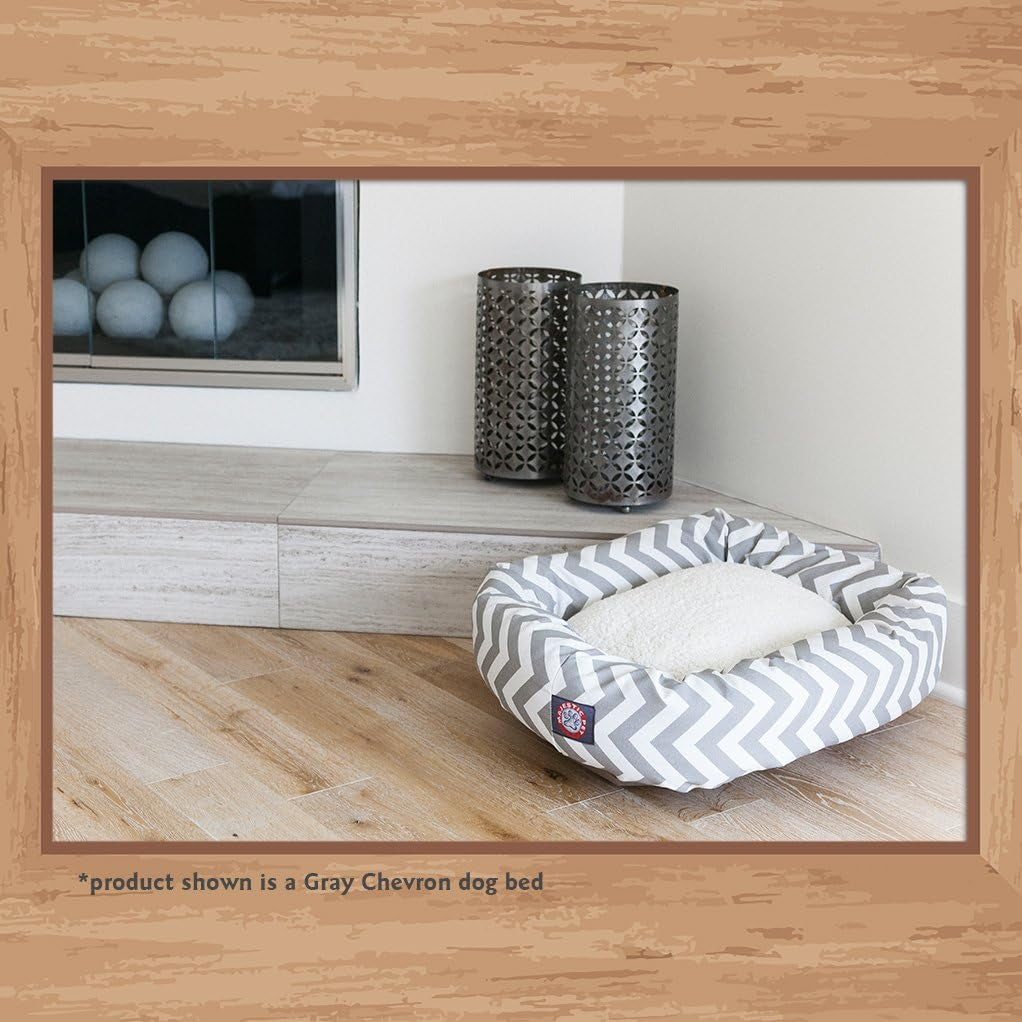 24 Inch Chevron Sherpa Calming Dog Bed Washable – Cozy Soft round Pet Bed with Spine for Head Support - Fluffy Donut Bed 24X19X7 (Inch) – Small - GRAY