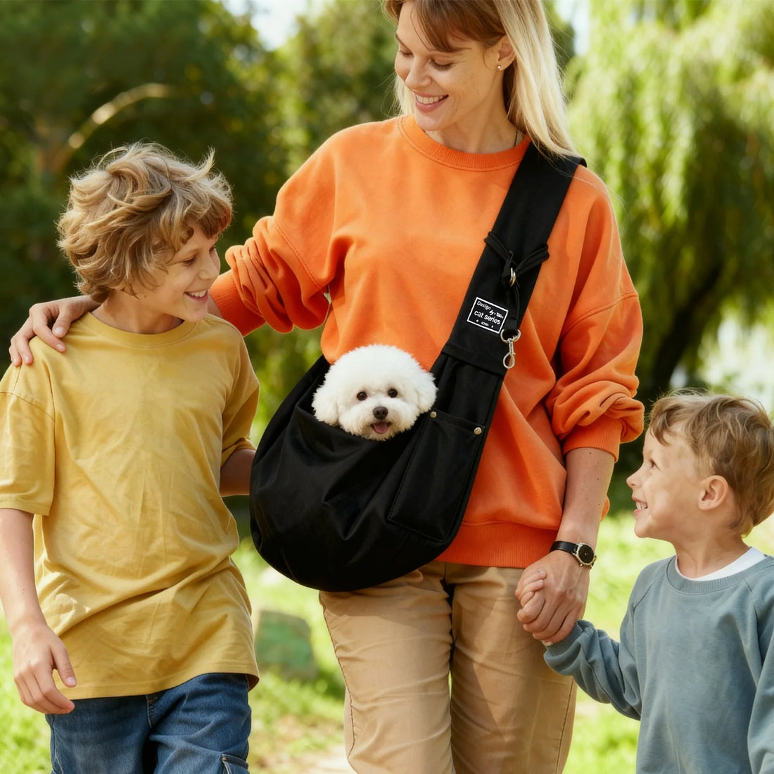 Dog Sling Carrier, Pet Sling for Small Dogs Puppy Cats up to 15Lbs, for Outdoor Travel, Black