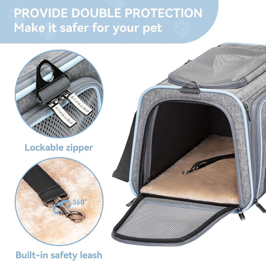 Expandable Pet Travel Carrier – Airline Approved Soft-Sided Bag for Small Cats & Dogs (Up to 9 lbs)