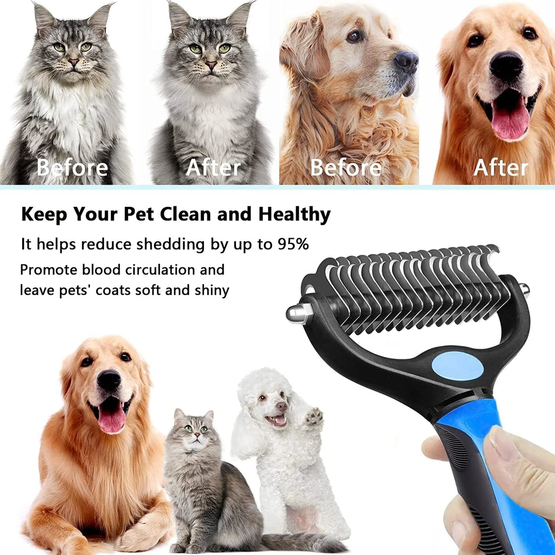 3 Pack Pet Grooming Rake, Self-Cleaning Dematting Pin Slicker Brush Comb, Deshedding Tool for Dogs and Cats