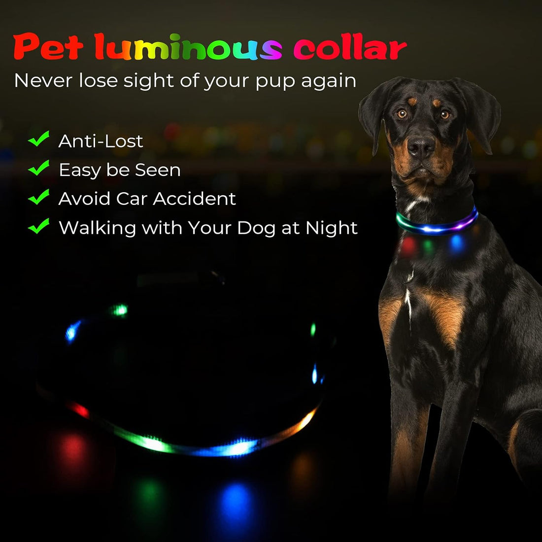 LED Dog Collar Waterproof Design Rechargeable