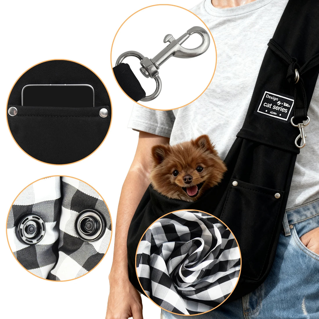 Dog Sling Carrier, Pet Sling for Small Dogs Puppy Cats up to 15Lbs, for Outdoor Travel, Black