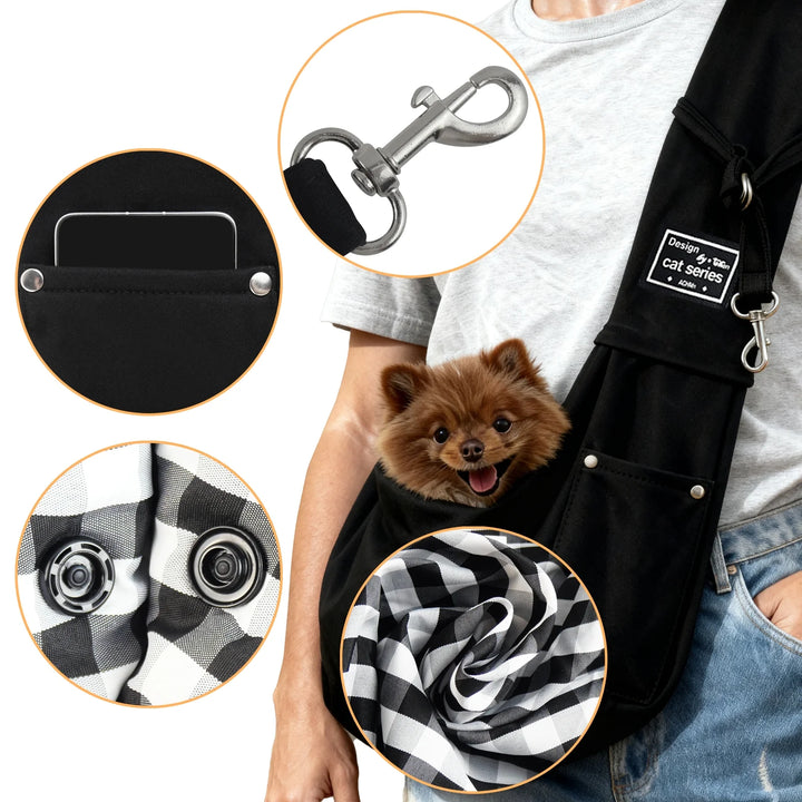 Dog Sling Carrier, Pet Sling for Small Dogs Puppy Cats up to 15Lbs, for Outdoor Travel, Black