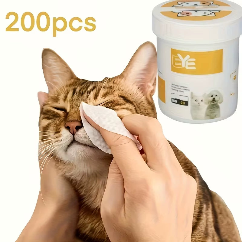 200Pcs Soft & Portable Pet Eye Wipes for Dogs & Cats Gentle Tear Stain Remover Cat Dog Ear Cleaning Wipes All Breed Sizes