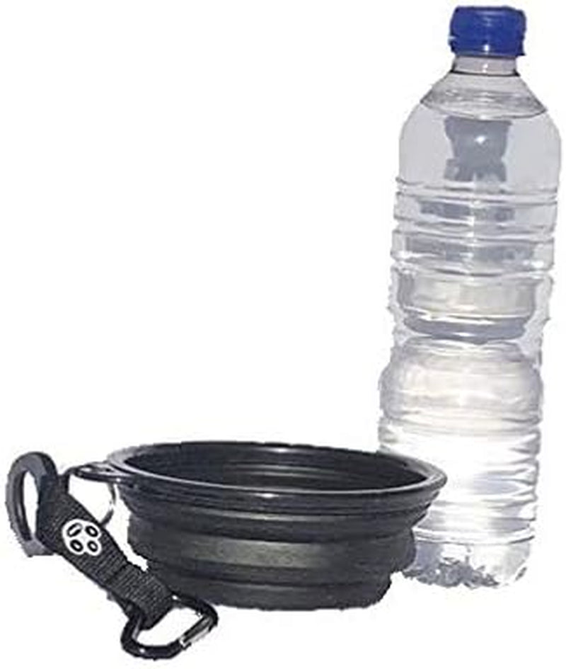 Portable Collapsible Silicone Pet Water Bowl with a Water Bottle Holder (Black)
