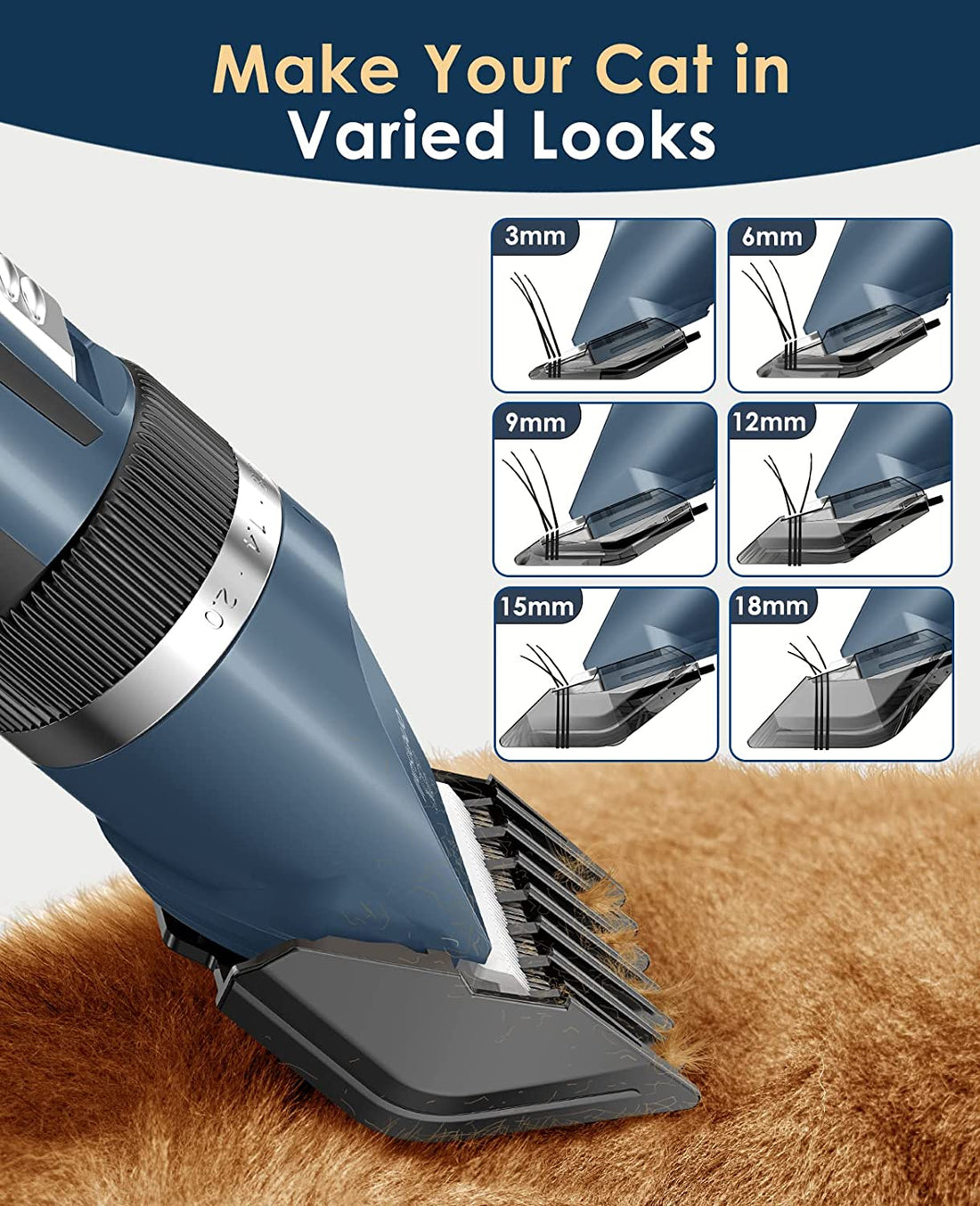 Quiet Cat Clippers for Matted & Long Hair – 2-Speed Cordless Pet Grooming Kit Blue