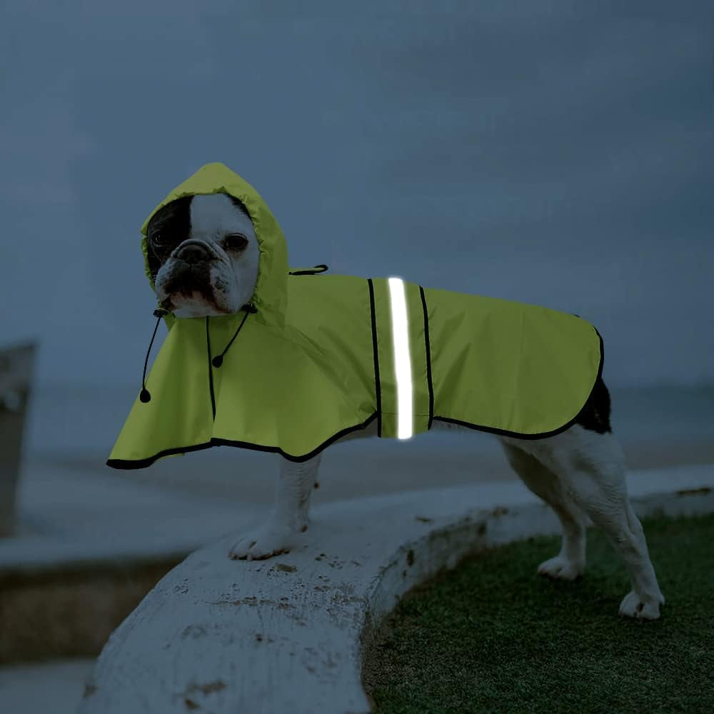 Waterproof Dog Rain Coat - Adjustable Hooded Pet Rain Jacket Raincoat, Reflective Lightweight Dog Slicker Poncho Raincoats (Neon Green, Medium)