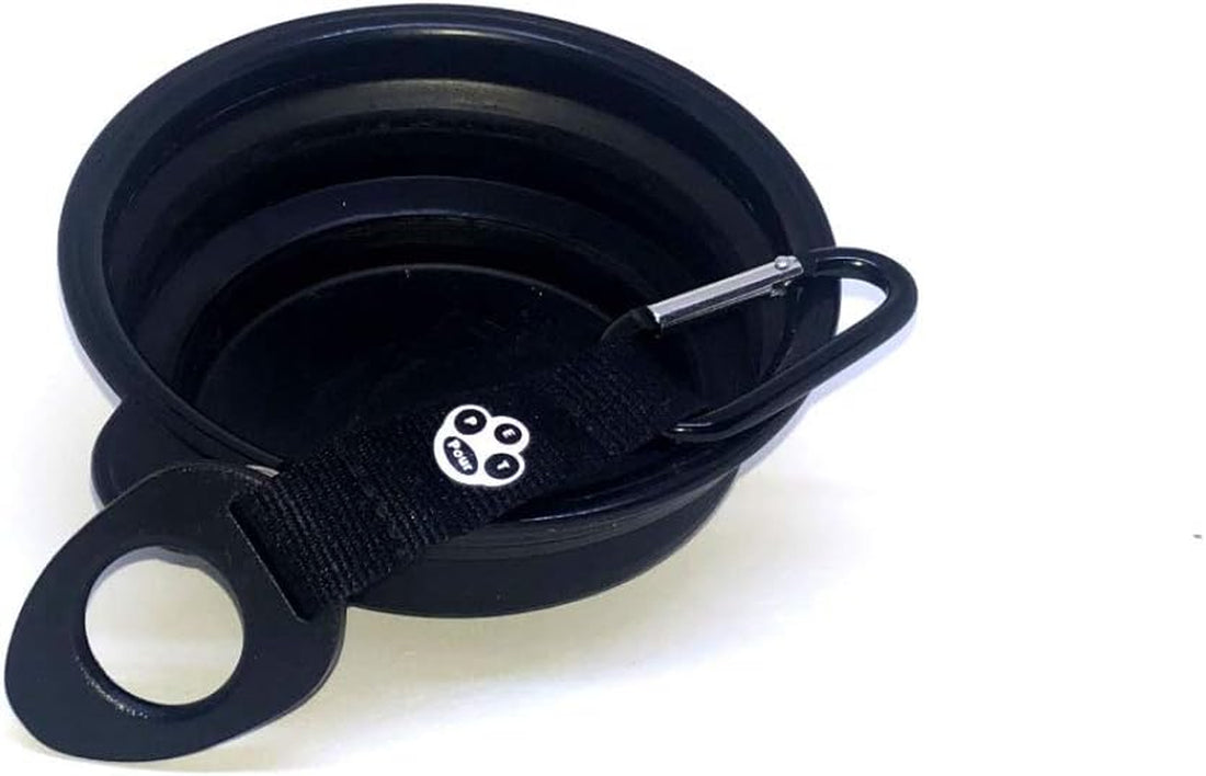 Portable Collapsible Silicone Pet Water Bowl with a Water Bottle Holder (Black)