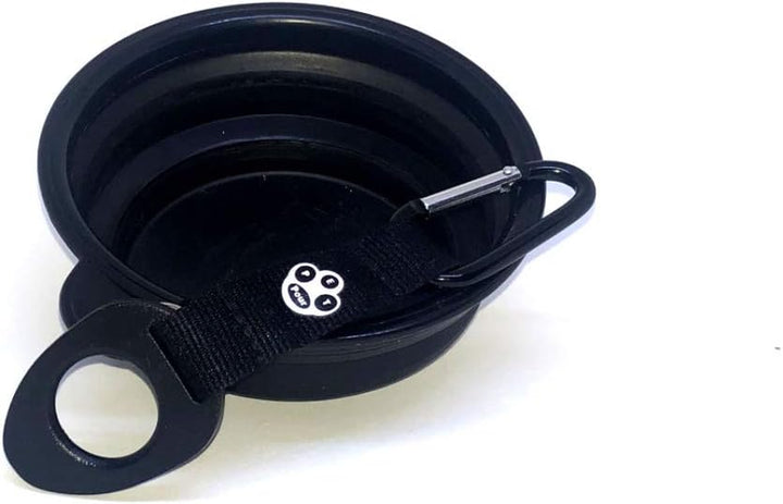 Portable Collapsible Silicone Pet Water Bowl with a Water Bottle Holder (Black)