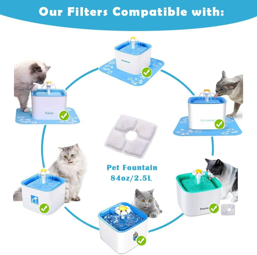 8-Pack Cat Water Fountain Filters – Replacement Filters for 84oz/2.5L Automatic Pet Fountains