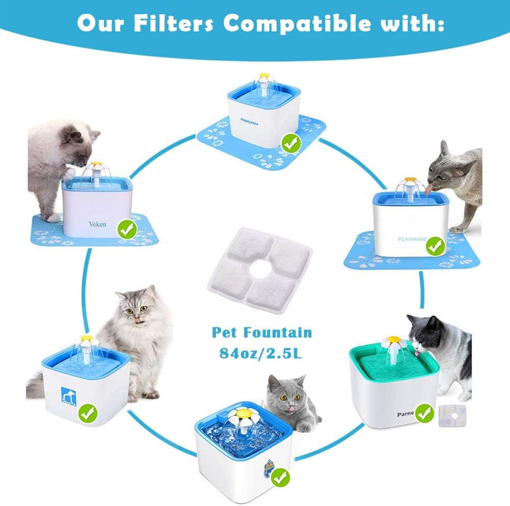 8-Pack Cat Water Fountain Filters – Replacement Filters for 84oz/2.5L Automatic Pet Fountains
