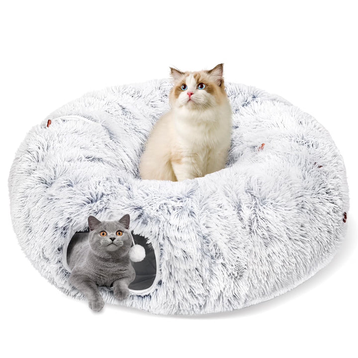 Plush Cat Tunnel with Cat Bed for Indoor Cats, Multifunctional Cat Donut Tunnel for Small Medium Large Cats Kitten Rabbit Puppies