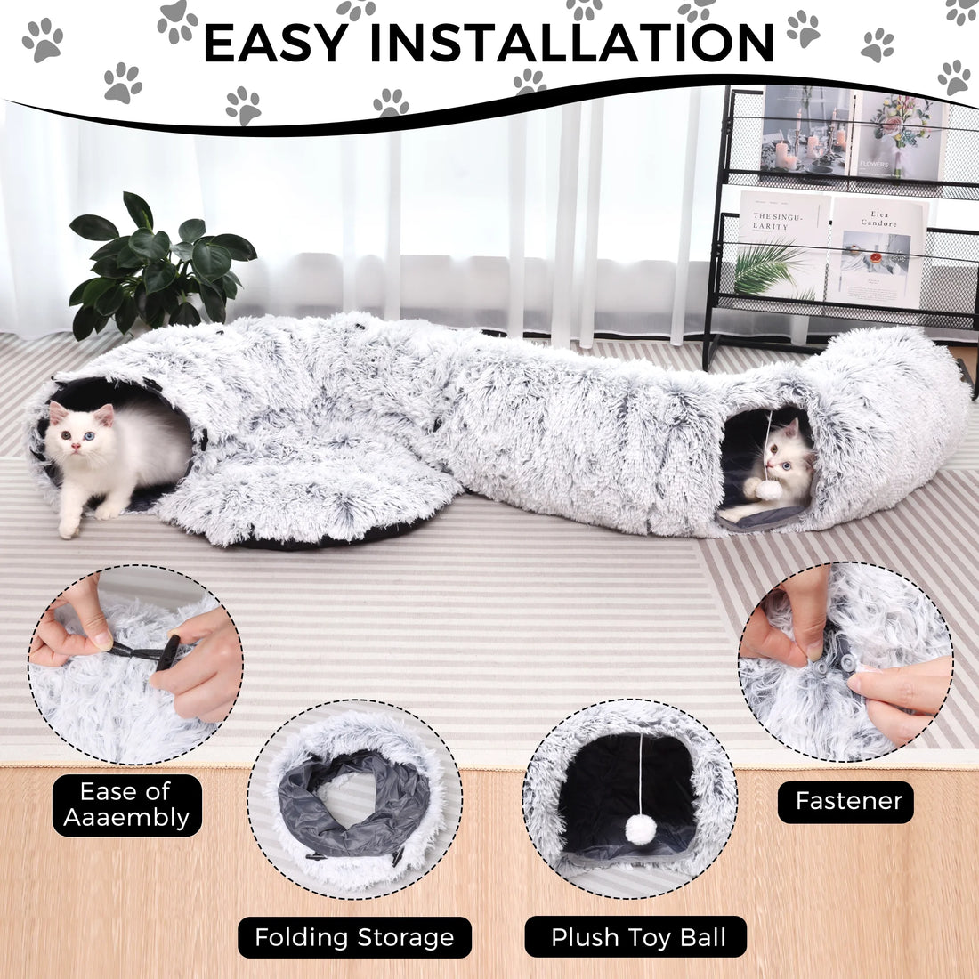 Plush Cat Tunnel with Cat Bed for Indoor Cats, Multifunctional Cat Donut Tunnel for Small Medium Large Cats Kitten Rabbit Puppies