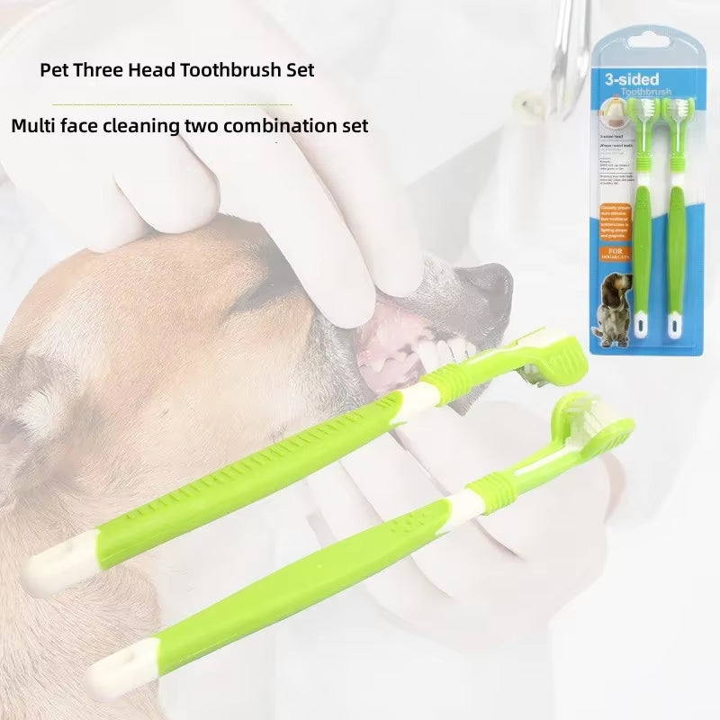 Pet Toothbrush Kit with 3 Heads - Dog Cat Dental Care Finger Toothbrush Teeth Cleaning Mouth Kit