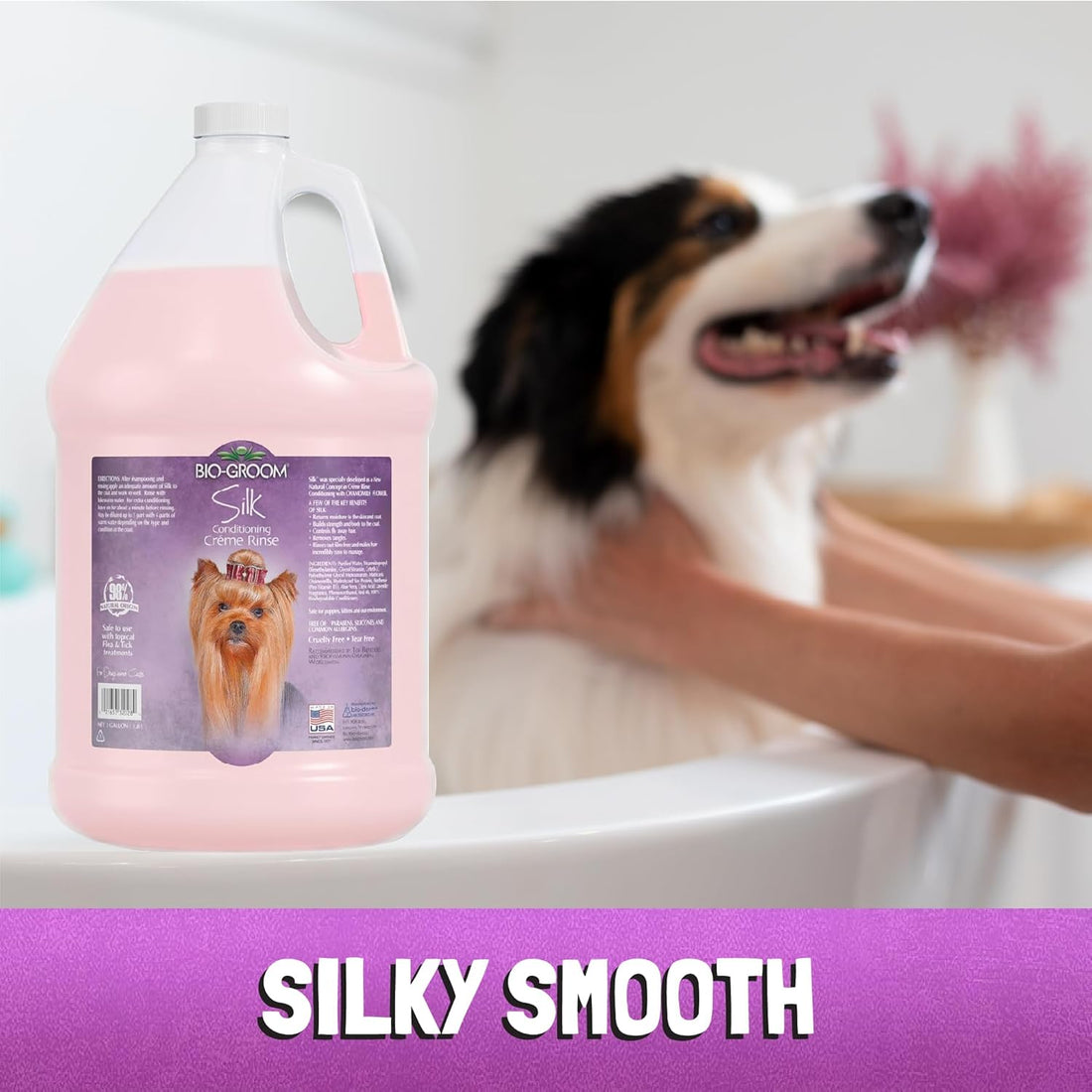 Silk Crème Rinse Dog & Puppy Conditioner – Moisturizing Detangler for Soft, Shiny Coats, Reduces Tangles & Frizz – Made in USA, 1 Gallon