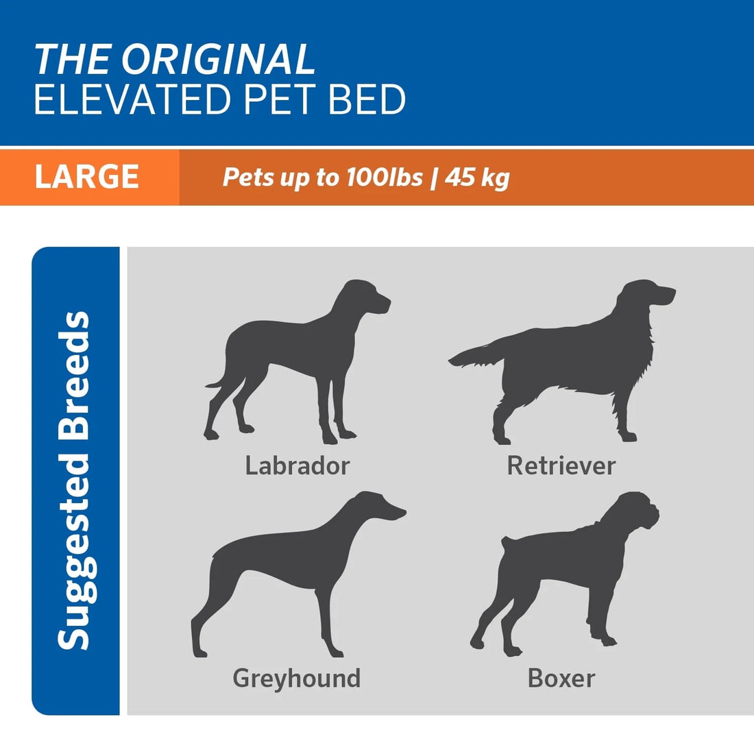 The Original  Elevated Pet Dog Bed, Indoor & Outdoor Use, Durable, Cooling, Gunmetal, Large, 51" L X 31.50" W X 8" H
